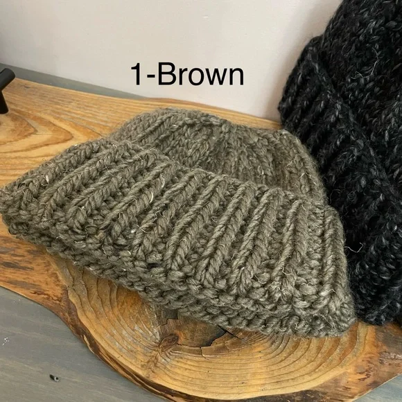 new Hand Knit chunky beanie hat, wool blend, unisex - Picture 2 of 4
